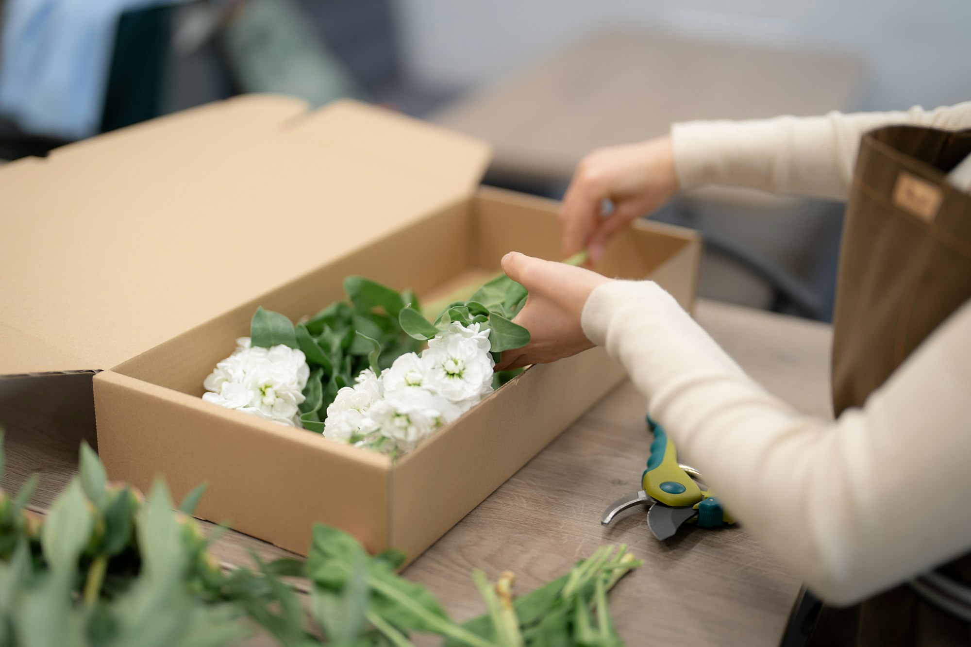 Florist working with flowers